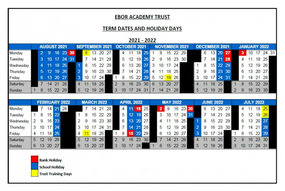 Tadcaster Primary Academy » Term Dates